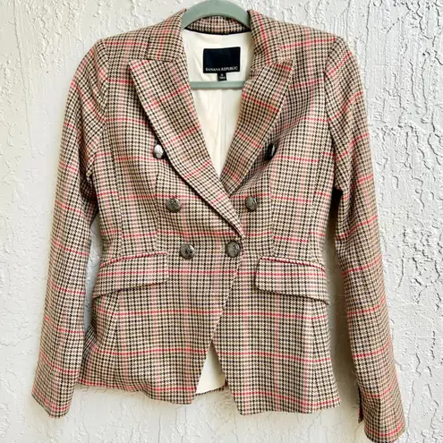 Banana Republic  Houndstooth Double Breasted Cadet Plaid Blazer Brown Women US 0