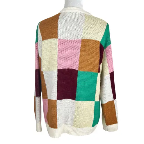 Haptics by Holly Harper Colorful Color Block Checker Knit Sweater Size Small Green - Image 5
