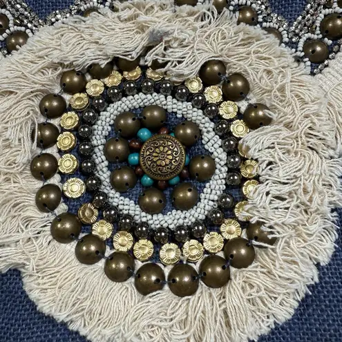 La Bellum Hillary Scott Jute Fringe Beaded Boho Envelope Crossbody Purse Bag Blu Blue