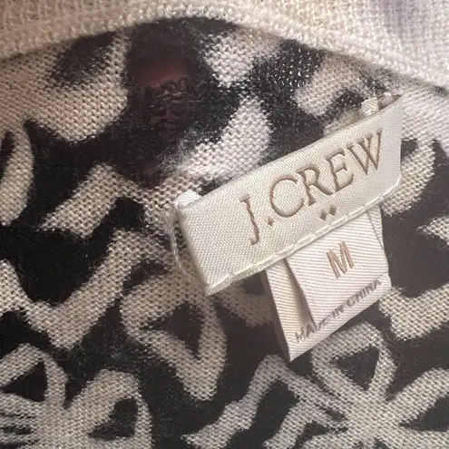 J Crew Sweater Medium Black White Ribbon Bow Wool 3/4 Sleeve Crew Neck Womens