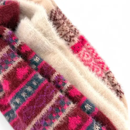 Muk Luks Super Cozy Boot Socks Super Soft Yarn Pink Burgundy 3 Pair