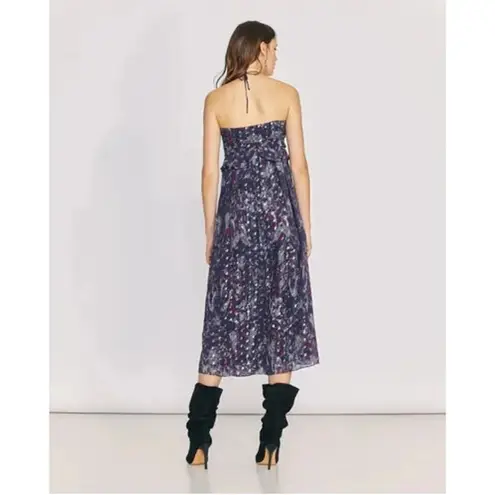 IRO New! Somov Paisley Lurex Jacquard Halter Midi Dress in Blue Sz 0 $585
