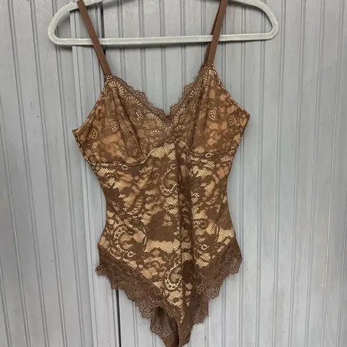 PINSY Lace Shaping Lace Bodysuit Brown Sculpting Stretch Shapewear Large NWT Size M