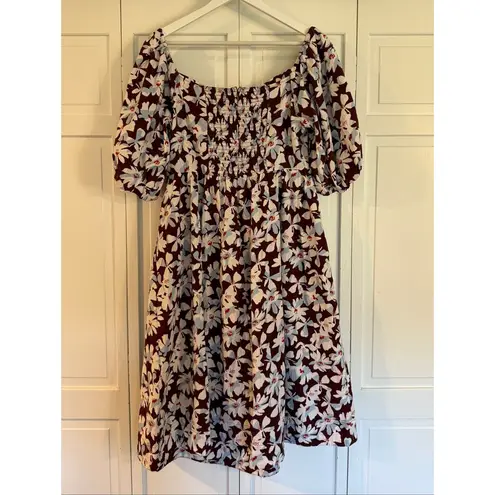 Free Assembly puff sleeve midi floral dress size large Brown