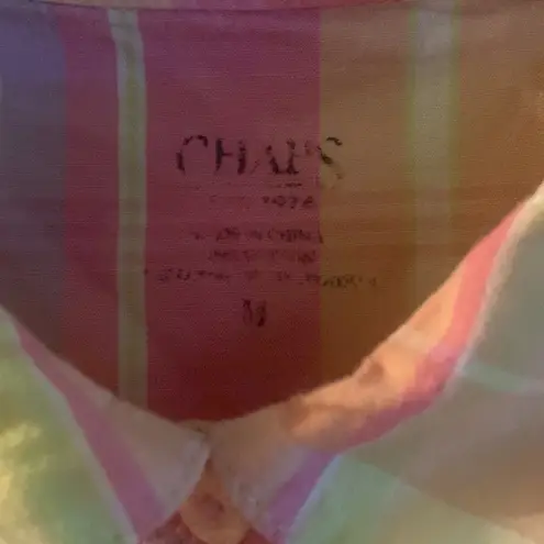 CHAPS  Plaid 3/4 Sleeve Nightgown Button Collared Logo Sleep Shirt Pink Yellow thumbnail 5