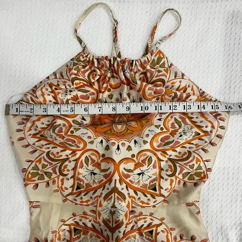 Aakaa Orange Cream Mosaic Boho Pattern Evening Maxi Halter Dress Size Small