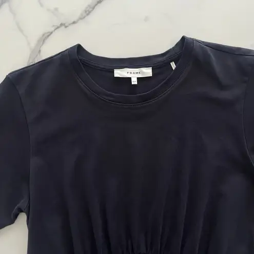 Frame Asymmetric Tiered Midi Dress Gathered Organic Cotton Knit Blue Size S Chic