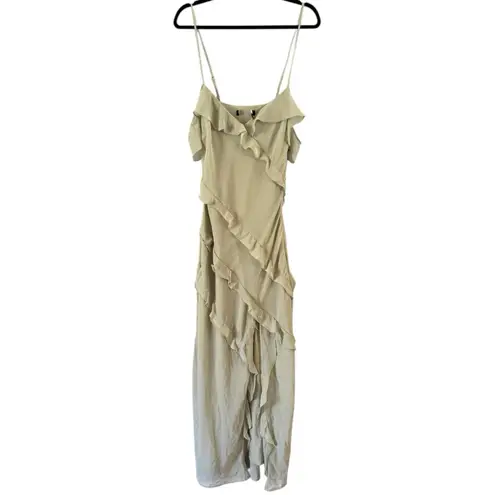 Lulus NWOT  Light Sage Ruffled Maxi Dress Off Shoulder Women’s Size Medium