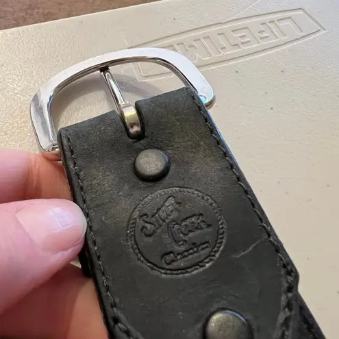 Silver Creek USA Made Floral Tooled Black Genuine Leather Silver Belt Size Large