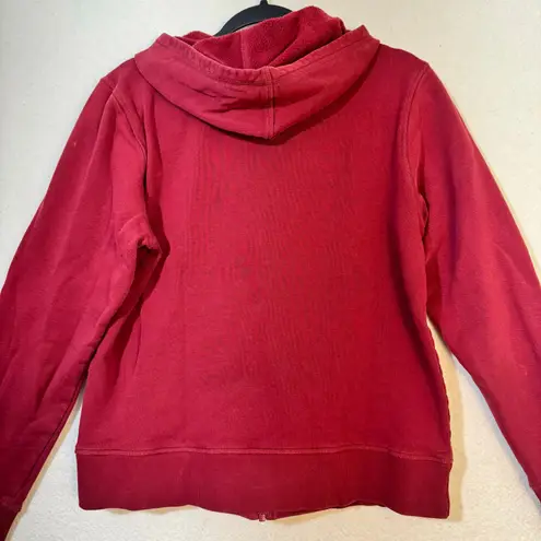 Pact Organic Cotton Red Full-Zip Worn Distressed Hoodie Sweatshirt Large Fitted