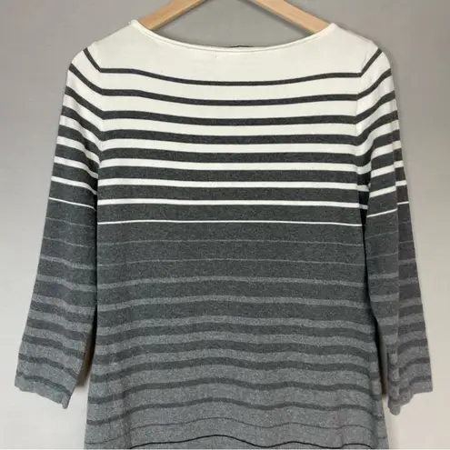 Ralph Lauren Sweater Dress Striped FLAWS Gray White Black Size Large 3/4 Sleeves