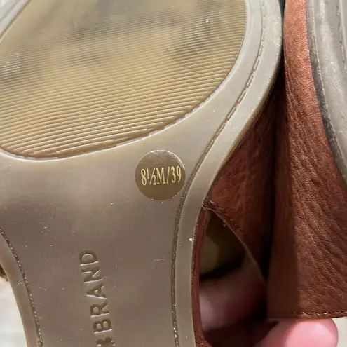 Lucky Brand  JUNAI SADDLE BROWN LEATHER OPEN TOE & SIDES BOOTIES HEELS SZ 8.5M