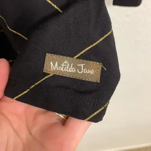 Matilda Jane Modal Black Gold Metallic Striped Long Sleeve Peplum Top Size M