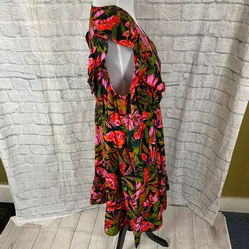 Terra & Sky women 1X brand new tropical print flutter sleeve dress multicolor