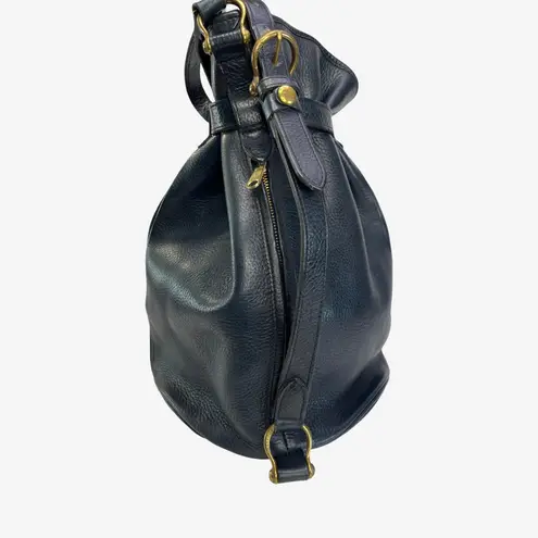 Mulberry Navy Pebbled Leather Drawstring Bucket Bag Plaid Lining England