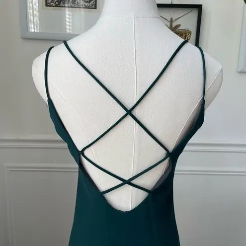 Vintage 90s Night Way Emerald Green Strappy Back Slip Dress Gown 4 XS