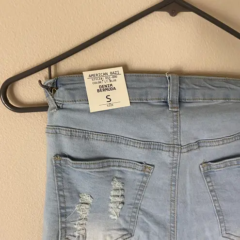 American Bazi High Waisted Knee Length Denim Jorts Jean Shorts Light Wash Casual