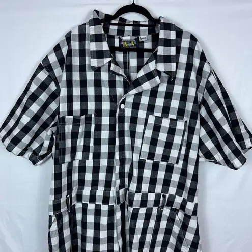 Press Big Bud  Short Sleeve Jumpsuit Size 6XL Gingham Romper Cotton Black White