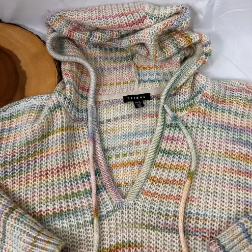 Tribal 3/4 Sleeve Hood Sweater Kangaroo Pocket Muted Clay multi color Size XL