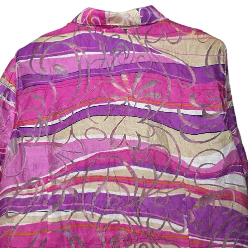 Allison Daley Sheer Abstract Blouse 11/2X Pink Purple Boho Chic Art Y2K Retro