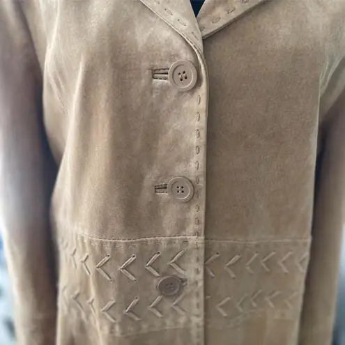 Womens Suede Midlength Button Down Coat w/Stitch Detail Bohemian Penny Lane Tan Size XL