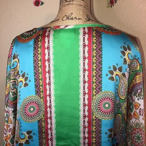 Ivy Jane Green Silky Feel Kimono/Scarf Blouse with Drawstring Blouse Size M