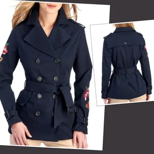 THIRD LAYER Floral Embroidered Trench Coat Size M Size M