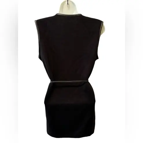 J. McLaughlin Longline Merino Wool Vest Size S Leather Tied Trim Black Classic