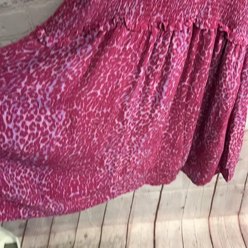 Rails Carla Magenta Cheetah print midi dress girly chic lined buttons Large