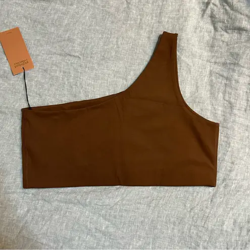 Girlfriend Collective Bianca One Shoulder Sports Bra in Chocolate Brown Sze XXXL