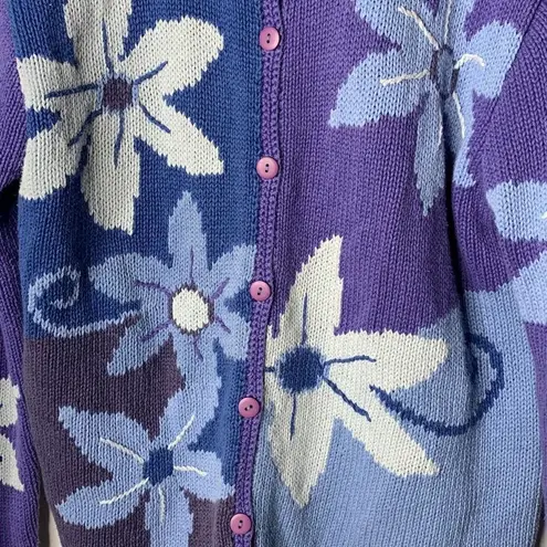 Coldwater Creek Vintage 90’s Y2K Cottagecore Cardigan Blue With Floral Pattern s