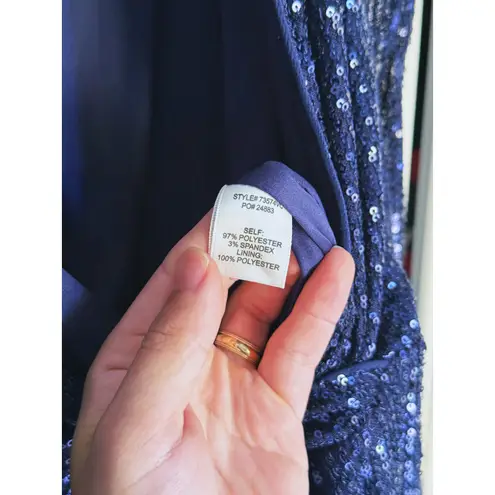 Skies Are Blue Long Sleeve V-Neck Sequin Navy Blue Jumpsuit Small Glam Event