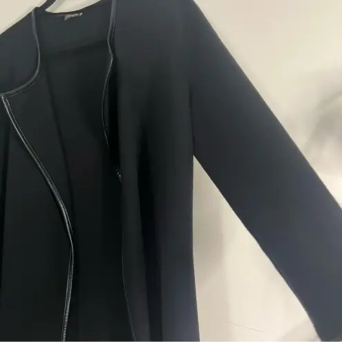 J. McLaughlin Black Open Front Cardigan Faux Leather Trim Sweater Coat M