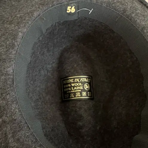 Vintage Italian Wool Fedora Hat Size 56 Gray Felt Wide Brim Leather Band Italy