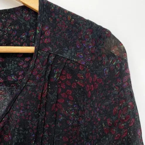 Mango  Sheer Black Boho Floral Peasant Blouse