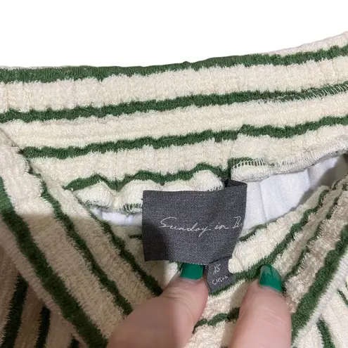 Sunday in Brooklyn Green Motif Scoop-Neck Terry Striped Cropped Set Size XS