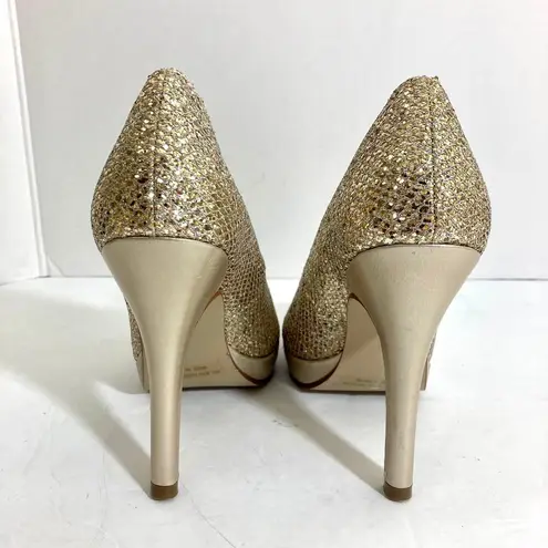 Touch Ups Champagne gold glitter platform pumps, women's size 5 style Candice by