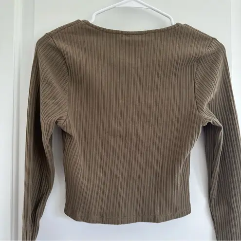 Noisy May Cortina Rib Crop Long Sleeve Cotton Cardigan Small OLIVE  NWT