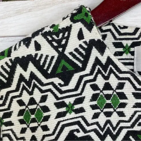 Designed by BLING Aztec Print Dobby Weave Boho Jacket Green White Black Small