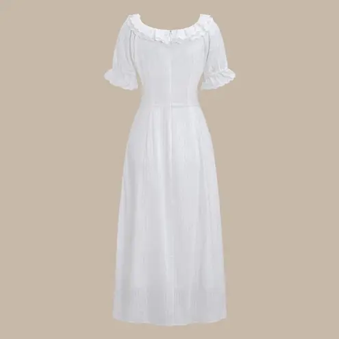 Rihoas White Embroidery Puffed Sleeve Maxi Dress