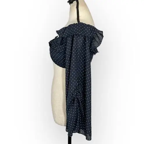 Alexis Ewa Crop Top Women's XS Navy Blue White Polka Dot Long Sleeve Bell Sleeve