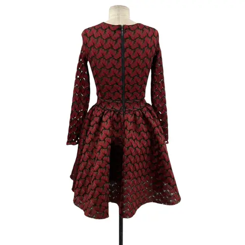 Maje Royani Jacquard Dress Fit & Flare Long Sleeve Red Black Size 1 US Small