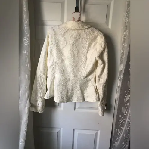 New York & Co. Lace peplum full zip up Moto blazer jacket, size M