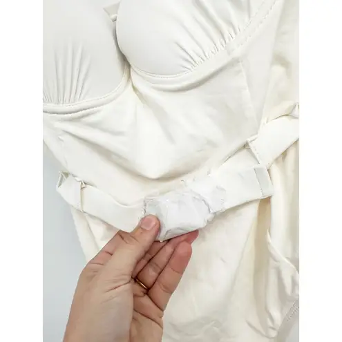 We Wore What Solid Off White Danielle Belted Underwire One Piece Swimsuit M NWT