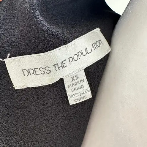 Dress the Population Karla XS Black Evening Formal Gown Long Slit V-Neck Dress