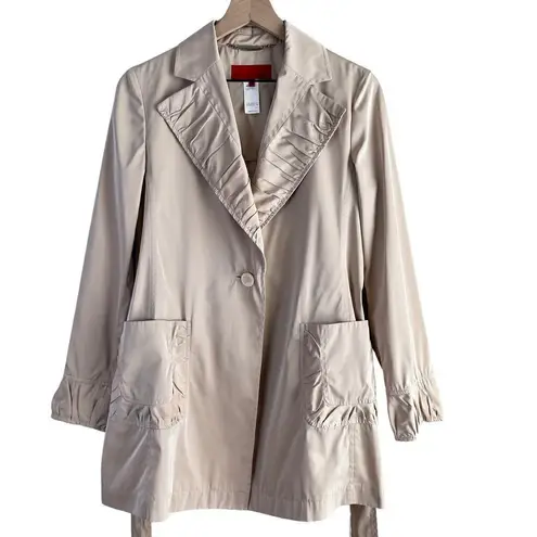 Les Copains Lightweight Neutral Belted Trench Coat Pleat Details in Cream, M Size M