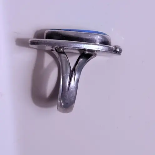 Navajo Southwestern Large Oval Turquoise Braided Tear Drop Ring size 7 Silver