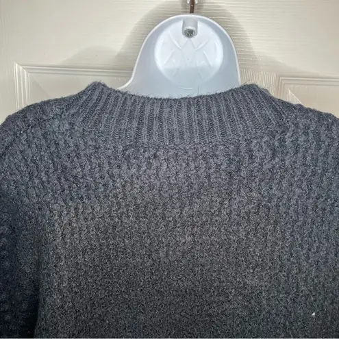 Treasure & Bond Balloon Sleeve Mixed Stitch Fringe Sweater Crew Black S NWT