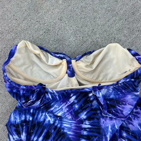 MiracleSuit  Purple Tie Die Twist Loose Flutter Wrap Tankini Top Size 10