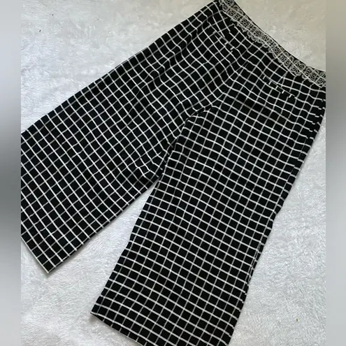 Elevenses Pants| Anthropologie Wide Leg Crop Linen Black White Pants.